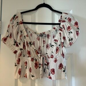Audrey 3+1 Red Floral Cream Blouse